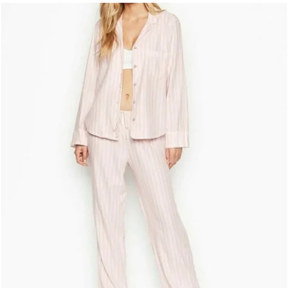 Victoria's Secret Other - Victoria’s Secret 2 Piece Set Pink and White with Silver Striped Pajamas